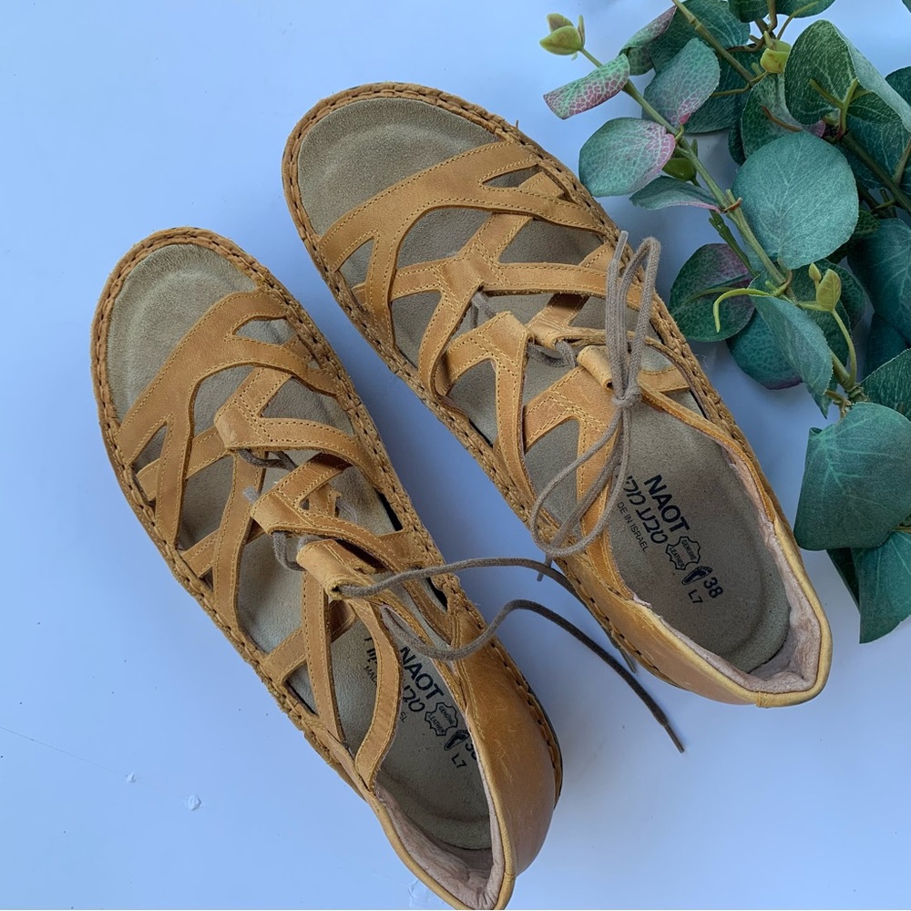 NAOT Yarrow Leather Sandal in Oily Dune Nubuck